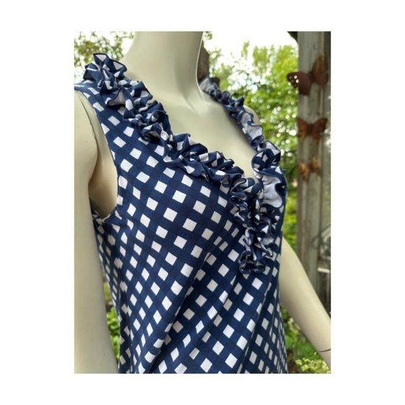 Kate Spade Polkadot Shift Dress Mini Blue White Sleeveless Ruffle Collar - Picture 6 of 12